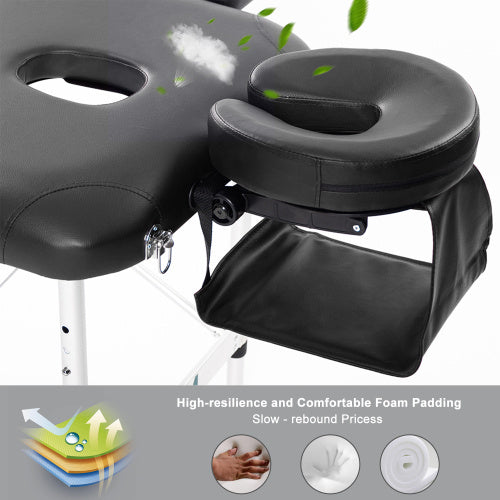 Massage Table Couch Bed Aluminium Tattoo Spa Reiki Portable Folded 3 Section With Premium PU Leather And 5 Cm High Density Multi-Layer Foam Headrest Arm Support And Carrying Bag