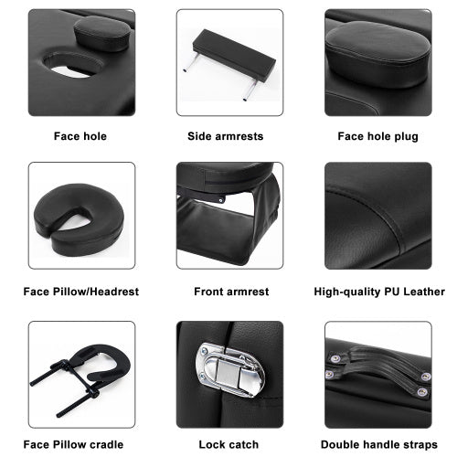 Massage Table Couch Bed Aluminium Tattoo Spa Reiki Portable Folded 3 Section With Premium PU Leather And 5 Cm High Density Multi-Layer Foam Headrest Arm Support And Carrying Bag